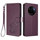 For Realme Narzo 80 Pro Embossed Heart Cat Leather Phone Case with Hand Strap(Dark Purple) - 2