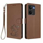 For Realme P3 Ultra 5G Global Embossed Heart Cat Leather Phone Case with Hand Strap(Brown) - 2