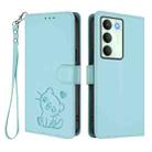 For Realme V70 5G / 14x Global / C75 5G Embossed Heart Cat Leather Phone Case with Hand Strap(Mint Green) - 2