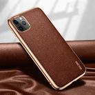 For iPhone 11 Pro Max SULADA Litchi Texture Leather Electroplated Shckproof Protective Case(Brown) - 1