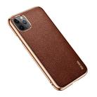 For iPhone 11 Pro Max SULADA Litchi Texture Leather Electroplated Shckproof Protective Case(Brown) - 2