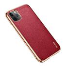 For iPhone 11 Pro SULADA Litchi Texture Leather Electroplated Shckproof Protective Case(Red) - 2