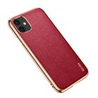 For iPhone 11 SULADA Litchi Texture Leather Electroplated Shckproof Protective Case(Red) - 2