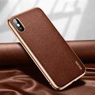 For iPhone X / XS SULADA Litchi Texture Leather Electroplated Shckproof Protective Case(Brown) - 1