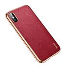 For iPhone XS Max SULADA Litchi Texture Leather Electroplated Shckproof Protective Case(Red) - 2