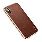 For iPhone XS Max SULADA Litchi Texture Leather Electroplated Shckproof Protective Case(Brown) - 2