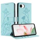 For iPhone 16e Lotus Embossed Leather Phone Case with Lanyard(Green) - 2