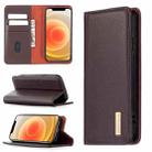 For iPhone 12 mini 2 in 1 Detachable Magnetic Horizontal Flip Genuine Leather Case with Holder & Card Slots & Wallet(Dark Brown) - 1