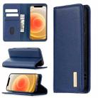 For iPhone 12 mini 2 in 1 Detachable Magnetic Horizontal Flip Genuine Leather Case with Holder & Card Slots & Wallet(Blue) - 1