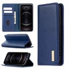 For iPhone 12 / 12 Pro 2 in 1 Detachable Magnetic Horizontal Flip Genuine Leather Case with Holder & Card Slots & Wallet(Blue) - 1