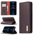 For iPhone 12 Pro Max 2 in 1 Detachable Magnetic Horizontal Flip Genuine Leather Case with Holder & Card Slots & Wallet(Dark Brown) - 1