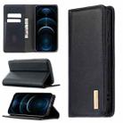 For iPhone 12 Pro Max 2 in 1 Detachable Magnetic Horizontal Flip Genuine Leather Case with Holder & Card Slots & Wallet(Black) - 1