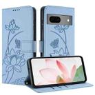 For Google Pixel 7 Lotus Embossed Leather Phone Case with Lanyard(Blue) - 2