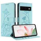 For Google Pixel 8a Lotus Embossed Leather Phone Case with Lanyard(Green) - 2