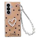 For Samsung Galaxy Z Fold5 5G Glitter Polka Dot DIY Heart Phone Case with Bracelet(Gold) - 1