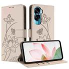For Honor 90 Lite / X50i Lotus Embossed Leather Phone Case with Lanyard(Beige) - 2