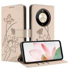 For Honor X50 / X9b Lotus Embossed Leather Phone Case with Lanyard(Beige) - 2