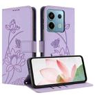 For Redmi Note 13 Pro 5G Global / Poco X6 Lotus Embossed Leather Phone Case with Lanyard(Purple) - 2
