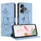 For Infinix Hot 30 Play NFC Lotus Embossed Leather Phone Case with Lanyard(Blue) - 2