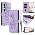 For Infinix Hot 50 Pro+ 4G Lotus Embossed Leather Phone Case with Lanyard(Purple) - 1