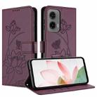 For Motorola Moto G35 Lotus Embossed Leather Phone Case with Lanyard(Wine Red) - 2