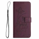 For Motorola Moto G35 Lotus Embossed Leather Phone Case with Lanyard(Wine Red) - 3