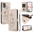 For Nokia C02 Lotus Embossed Leather Phone Case with Lanyard(Beige) - 1