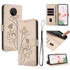 For Nokia G10 / G20 / G30 Lotus Embossed Leather Phone Case with Lanyard(Beige) - 1
