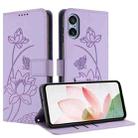 For Sony Xperia 5 V Lotus Embossed Leather Phone Case with Lanyard(Purple) - 2