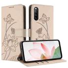 For Sony Xperia 10 IV Lotus Embossed Leather Phone Case with Lanyard(Beige) - 2