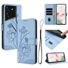 For Tecno Pova 5 Pro Lotus Embossed Leather Phone Case with Lanyard(Blue) - 1