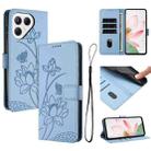 For Tecno Pova 7 Pro Lotus Embossed Leather Phone Case with Lanyard(Blue) - 1