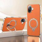 For iPhone 16 Skin Feel Leather Texture Cooling MagSafe Phone Case with 360 Degrees Rotating Holder(Orange) - 1