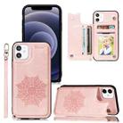 For iPhone 12 mini Mandala Embossed PU + TPU Case with Holder & Card Slots & Photo Frame & Hand Strap(Rose Gold) - 1