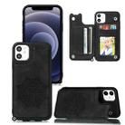 For iPhone 12 mini Mandala Embossed PU + TPU Case with Holder & Card Slots & Photo Frame & Hand Strap(Black) - 1