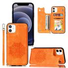 For iPhone 12 mini Mandala Embossed PU + TPU Case with Holder & Card Slots & Photo Frame & Hand Strap(Yellow) - 1