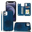 For iPhone 12 mini Mandala Embossed PU + TPU Case with Holder & Card Slots & Photo Frame & Hand Strap(Blue) - 1