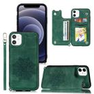 For iPhone 12 mini Mandala Embossed PU + TPU Case with Holder & Card Slots & Photo Frame & Hand Strap(Green) - 1