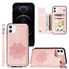 For iPhone 12 / 12 Pro Mandala Embossed PU + TPU Case with Holder & Card Slots & Photo Frame & Hand Strap(Rose Gold) - 1