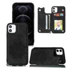 For iPhone 12 / 12 Pro Mandala Embossed PU + TPU Case with Holder & Card Slots & Photo Frame & Hand Strap(Black) - 1