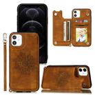 For iPhone 12 / 12 Pro Mandala Embossed PU + TPU Case with Holder & Card Slots & Photo Frame & Hand Strap(Brown) - 1