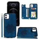 For iPhone 12 / 12 Pro Mandala Embossed PU + TPU Case with Holder & Card Slots & Photo Frame & Hand Strap(Blue) - 1