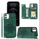 For iPhone 12 / 12 Pro Mandala Embossed PU + TPU Case with Holder & Card Slots & Photo Frame & Hand Strap(Green) - 1