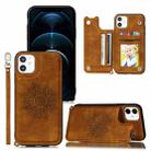 For iPhone 12 Pro Max Mandala Embossed PU + TPU Case with Holder & Card Slots & Photo Frame & Hand Strap(Brown) - 1