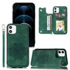 For iPhone 12 Pro Max Mandala Embossed PU + TPU Case with Holder & Card Slots & Photo Frame & Hand Strap(Green) - 1