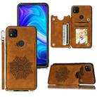 For Xiaomi Redmi 9C Mandala Embossed PU + TPU Case with Holder & Card Slots & Photo Frame & Hand Strap(Brown) - 1