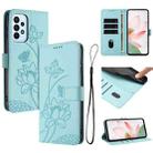 For Samsung Galaxy A33 5G Lotus Embossed Leather Phone Case with Lanyard(Green) - 1