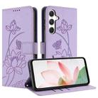 For Samsung Galaxy A34 5G Lotus Embossed Leather Phone Case with Lanyard(Purple) - 2
