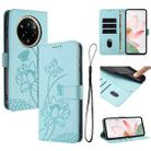 For Realme 14 Pro+ / P3 Pro Lotus Embossed Leather Phone Case with Lanyard(Green) - 1