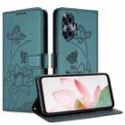 For Realme C55 Lotus Embossed Leather Phone Case with Lanyard(Dark Green) - 2